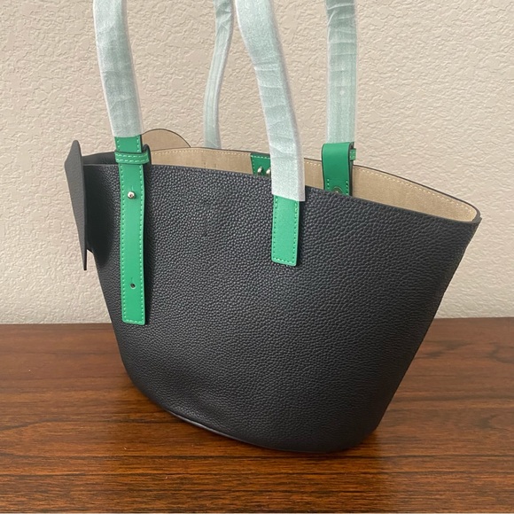 Cute Black Green Elephant Colorblock Basket Tote w/ Crossbody Strap Contrast S14 - Picture 5 of 16